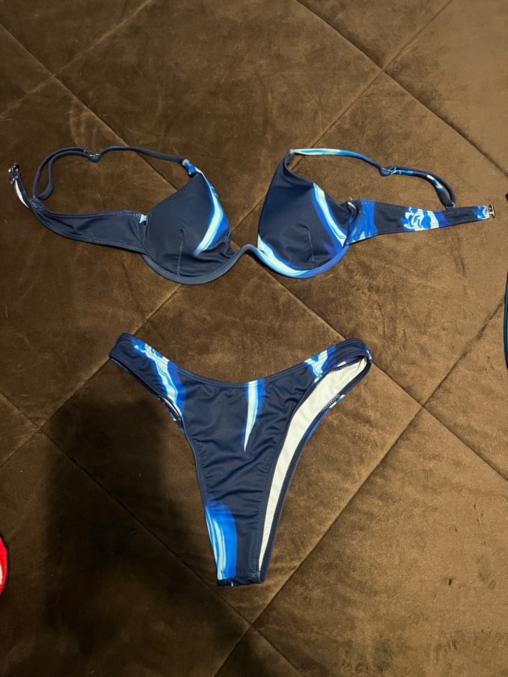 SHEIN Navy Blue Bikini Set with Light Blue Accents